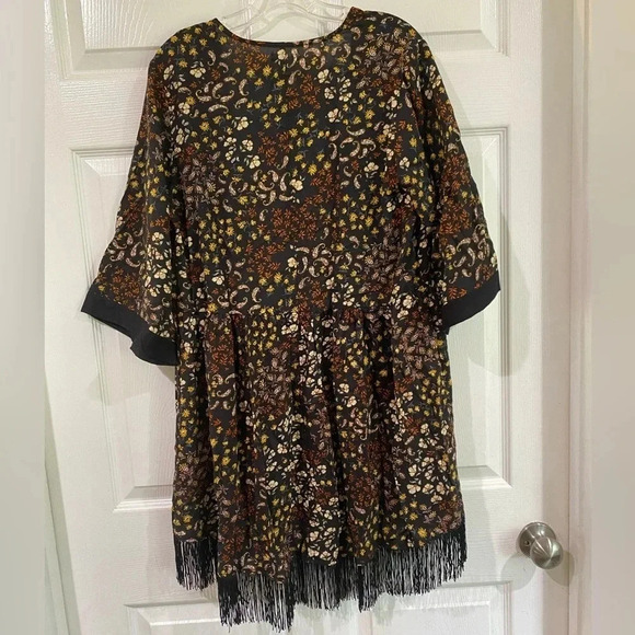 Maurice's NWT Black Brown Paisley Floral Print Kimono Size Small with Fringe - Picture 6 of 11
